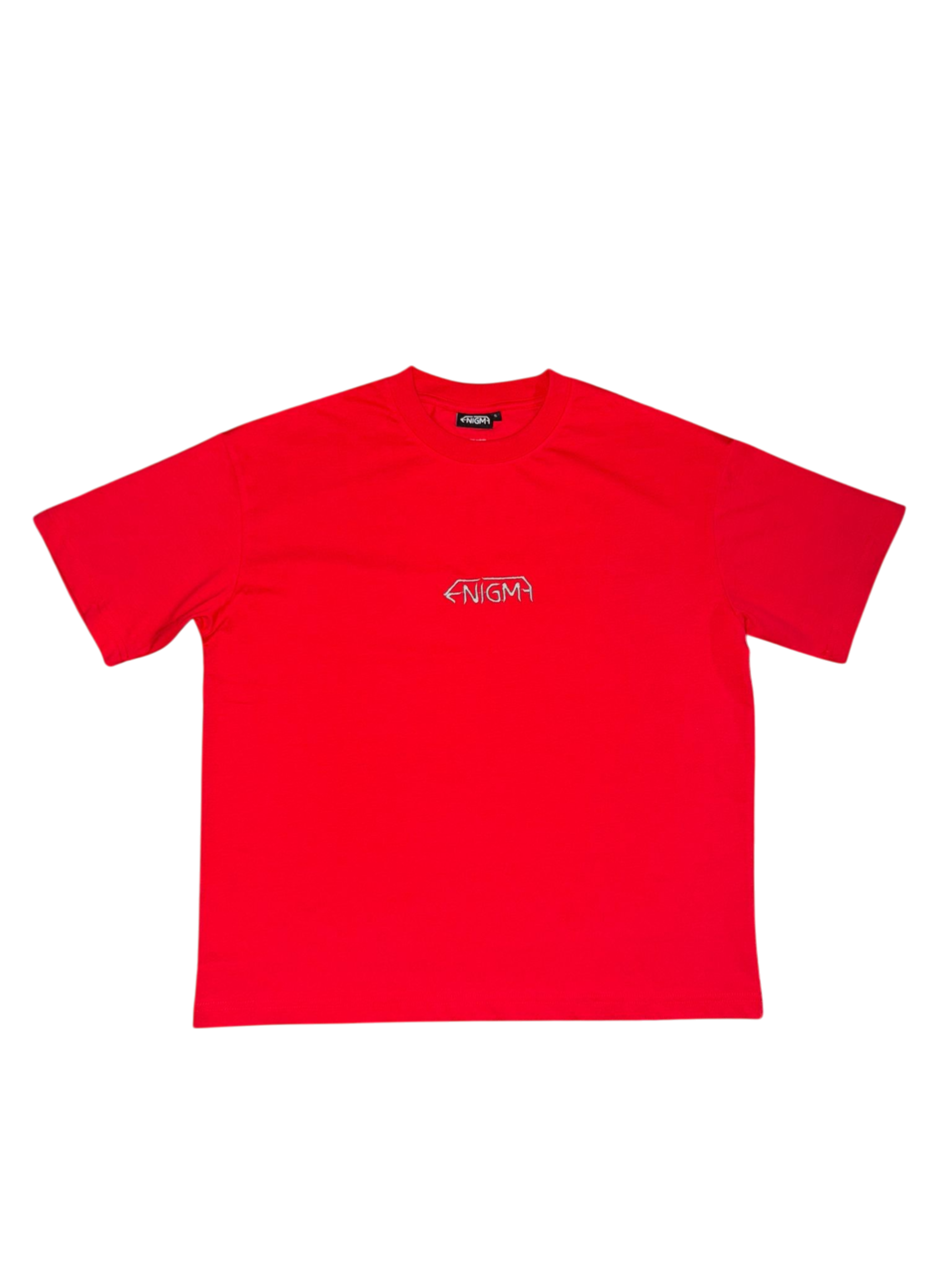 T-shirt rossa oversize minimal con ricamo frontale | Enigma - Enigmavdm
